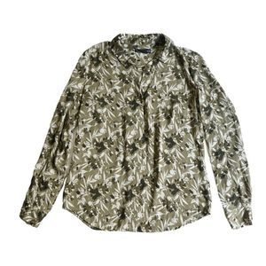 Noir Womens XS Green Floral Long Sleeve Sheer Button Up Blouse
